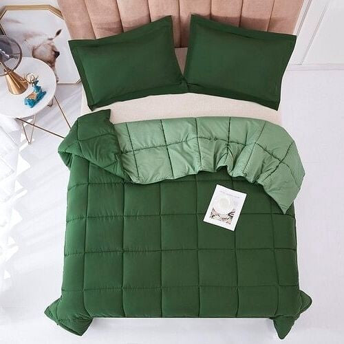 Full/Queen Traditional Microfiber Reversible 3 Piece Comforter Set in Green LuxuryLifeWay Online Store
