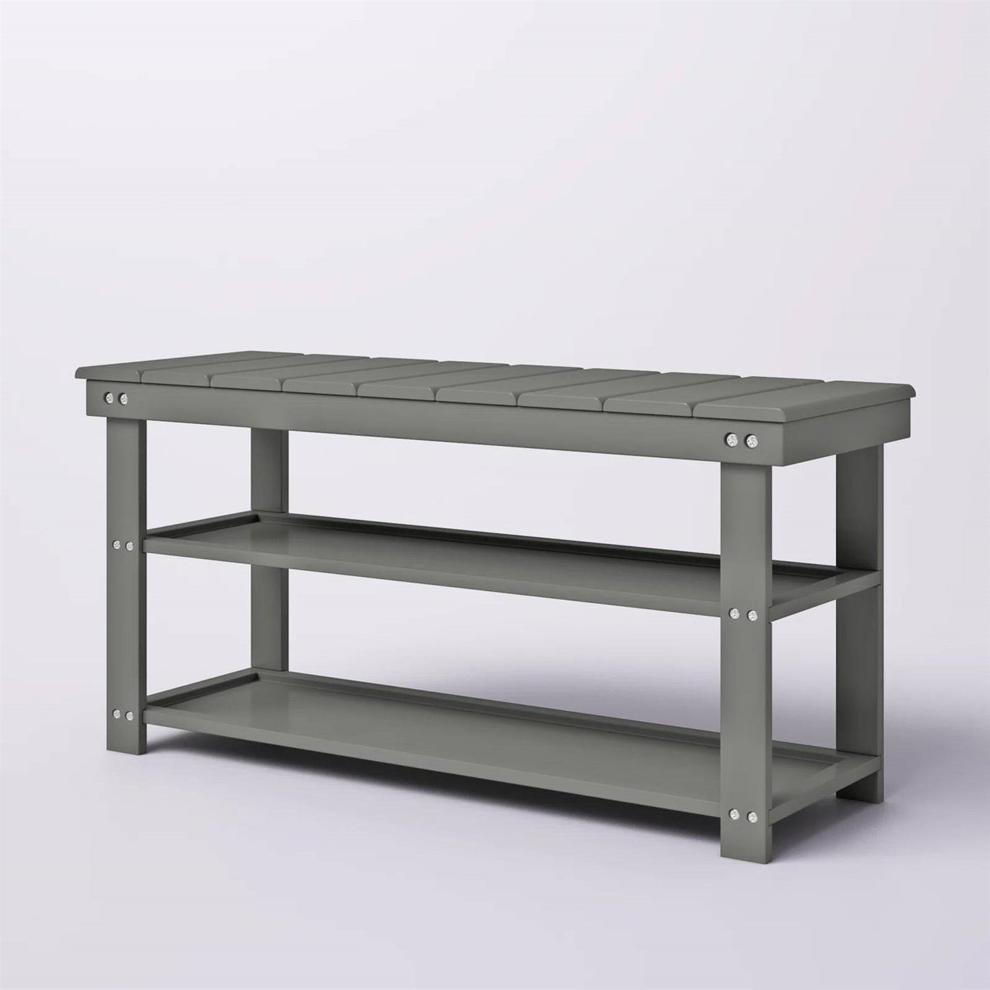 Grey Wood 2-Shelf Shoe Rack Storage Bench For Entryway or Closet LuxuryLifeWay Online Store