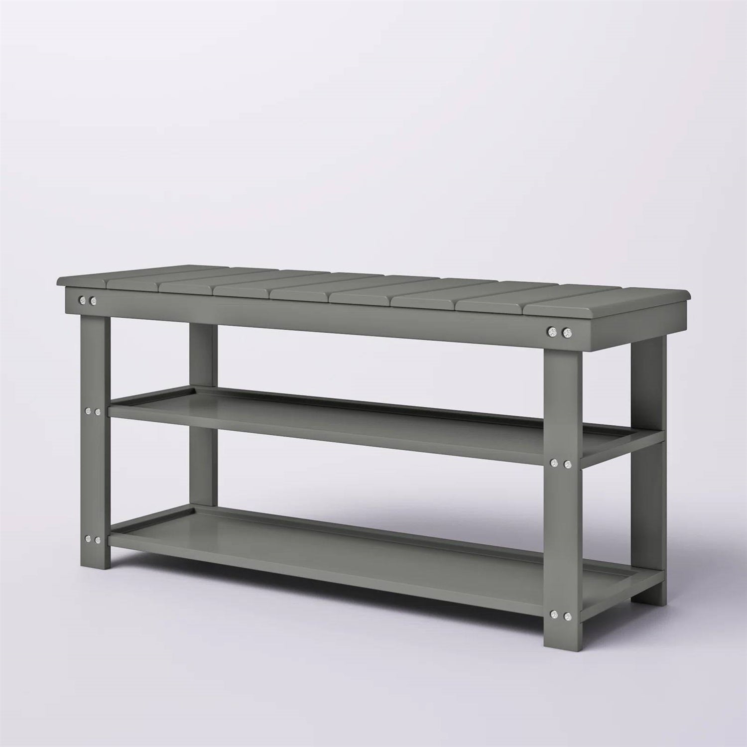 Grey Wood 2-Shelf Shoe Rack Storage Bench For Entryway or Closet LuxuryLifeWay Online Store