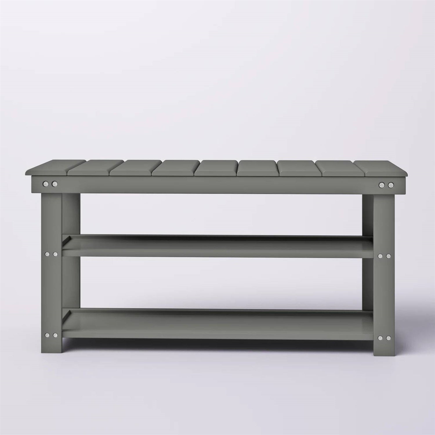 Grey Wood 2-Shelf Shoe Rack Storage Bench For Entryway or Closet LuxuryLifeWay Online Store
