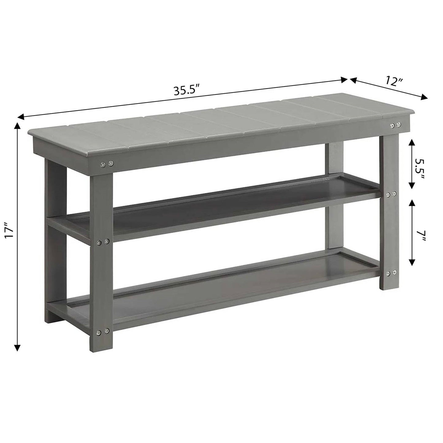 Grey Wood 2-Shelf Shoe Rack Storage Bench For Entryway or Closet LuxuryLifeWay Online Store