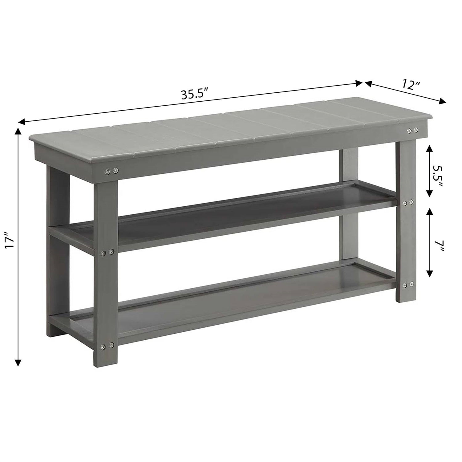 Grey Wood 2-Shelf Shoe Rack Storage Bench For Entryway or Closet LuxuryLifeWay Online Store