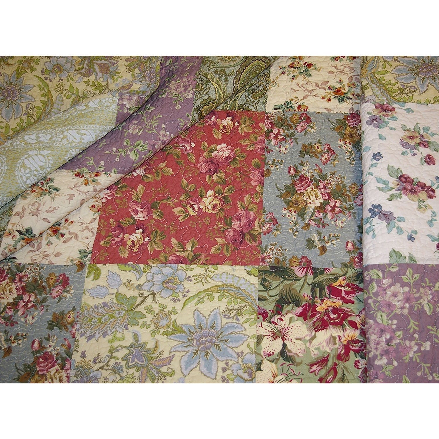 Red Green Blue Purple Yellow White 100-Percent Cotton Floral Patchwork Quilt Throw Blanket LuxuryLifeWay Online Store