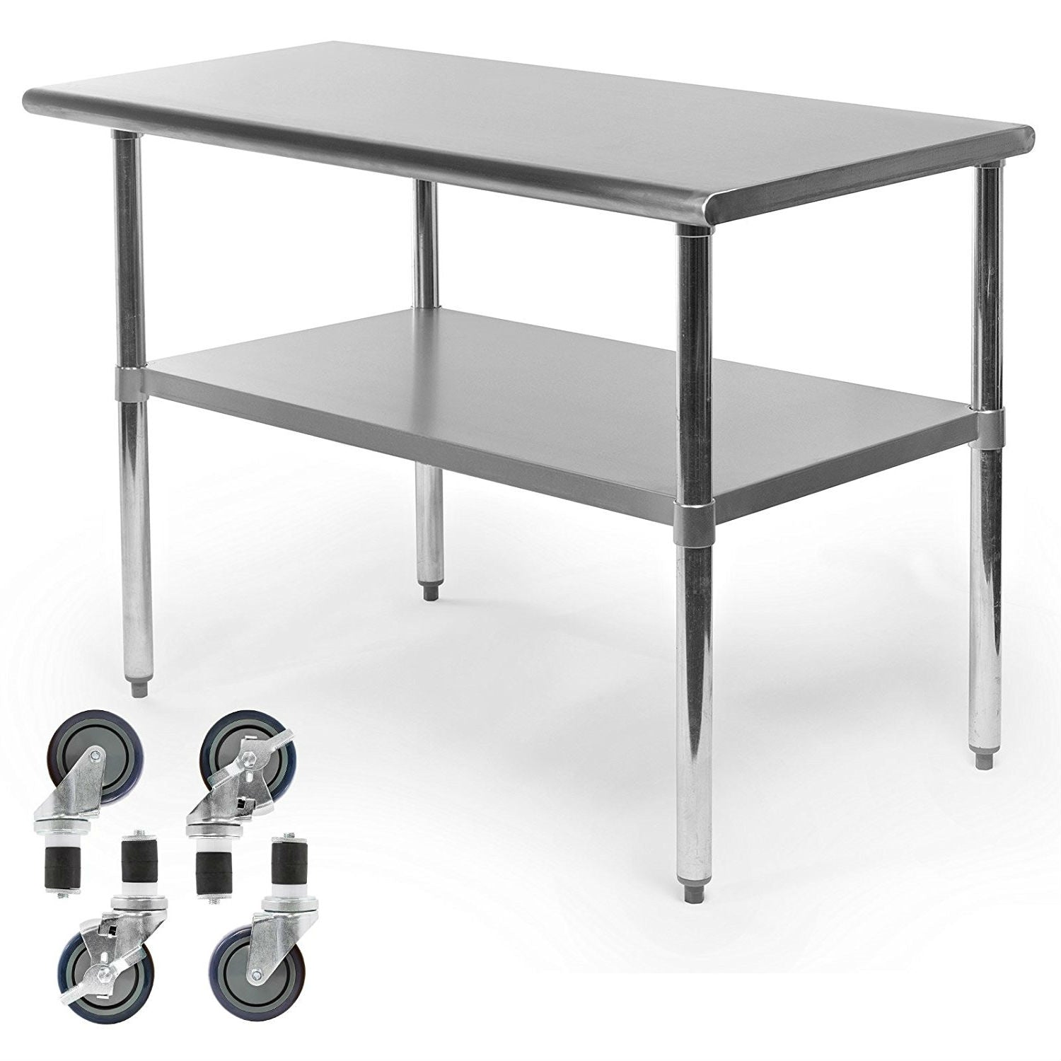 Stainless Steel 48 x 24-inch Kitchen Prep Table with Casters LuxuryLifeWay Online Store
