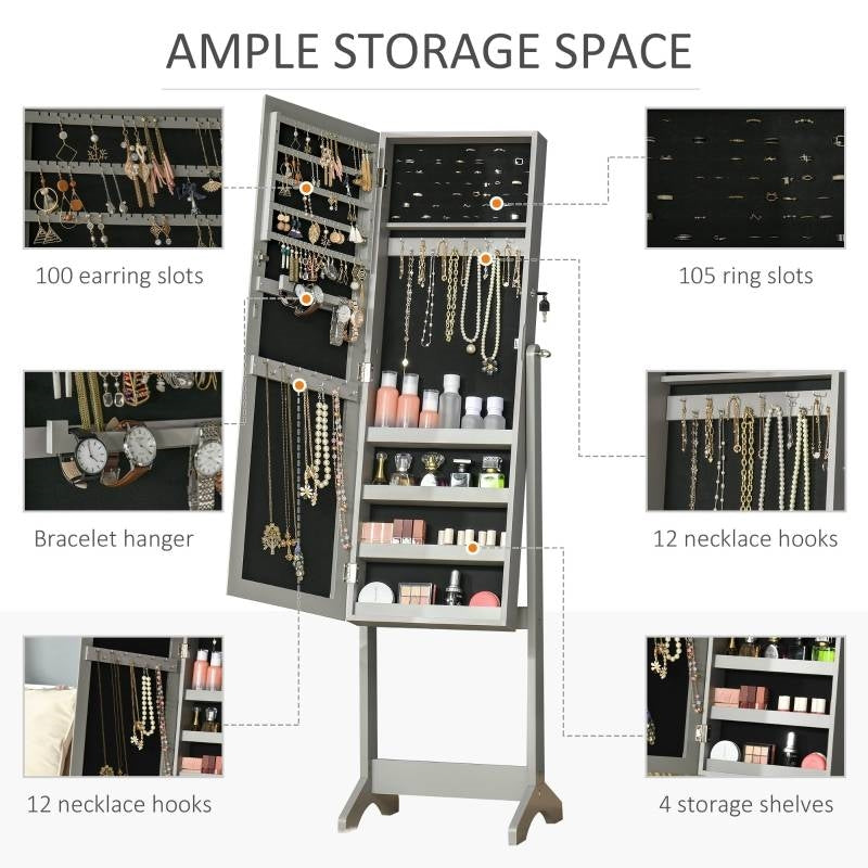 2-in-1 Jewelry Storage Cabinet Full Length Mirror in Gray Wood Finish LuxuryLifeWay Online Store