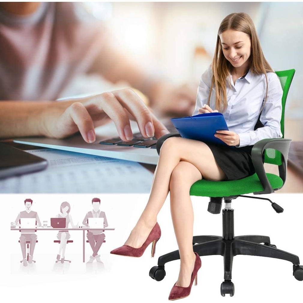 Green Modern Mid-Back Ergonomic Mesh Office Desk Chair with Armrest on Wheels LuxuryLifeWay Online Store