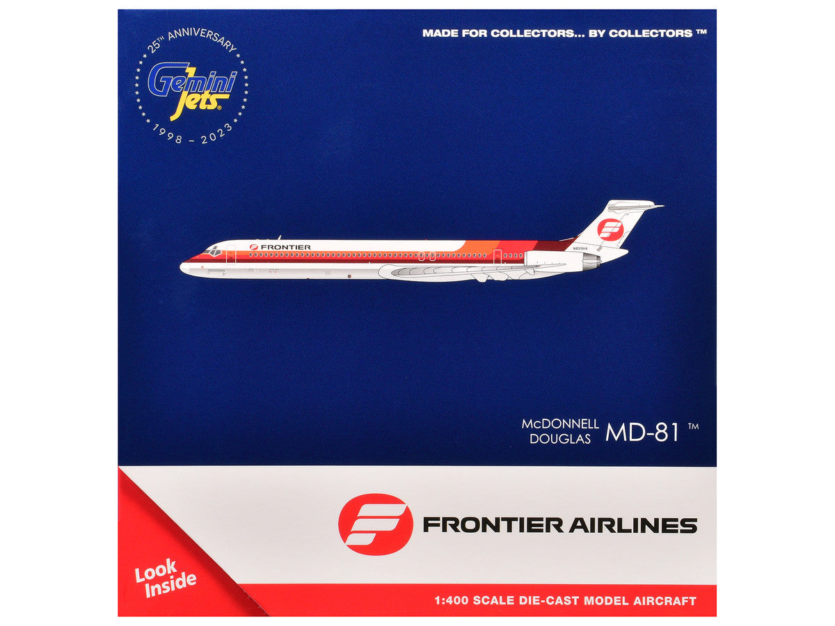 McDonnell Douglas MD-81 Commercial Aircraft "Frontier Airlines" (N859HA) White with Stripes 1/400 Diecast Model Airplane by GeminiJets LuxuryLifeWay Online Store