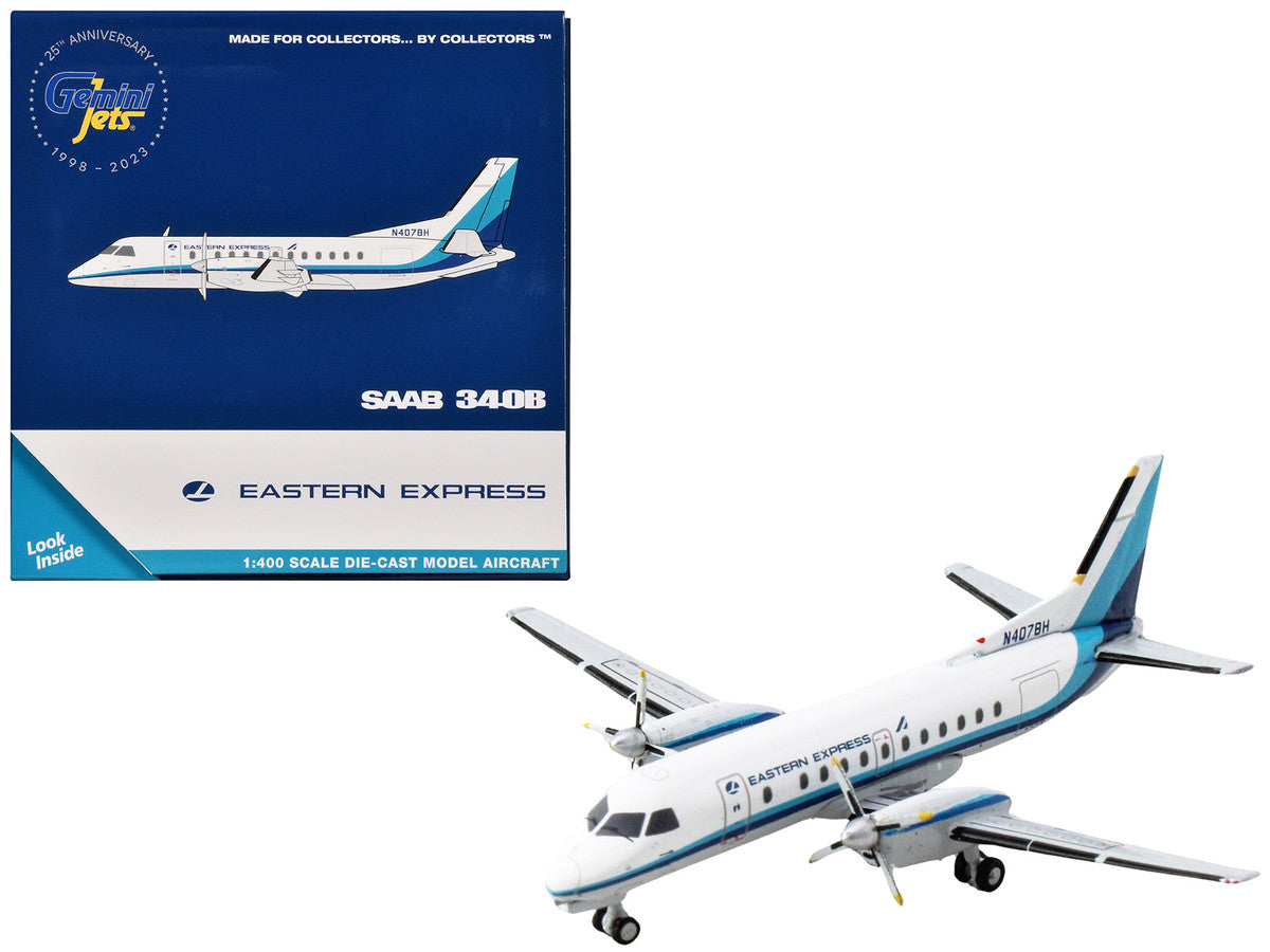 Saab 340B Commercial Aircraft "Eastern Express" (N407BH) White with Blue Stripes 1/400 Diecast Model Airplane by GeminiJets LuxuryLifeWay Online Store