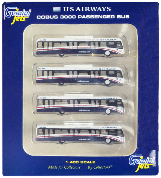 Cobus 3000 Passenger Bus White and Blue "US Airways Shuttle Bus" 4 Piece Set 1/400 Diecast Models by GeminiJets LuxuryLifeWay Online Store