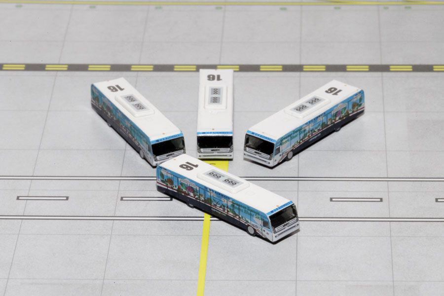 Cobus 3000 Passenger Bus White and Blue with Graphics "US Airways Shuttle Bus - Greener Transit" 4 Piece Set 1/400 Diecast Models by GeminiJets LuxuryLifeWay Online Store