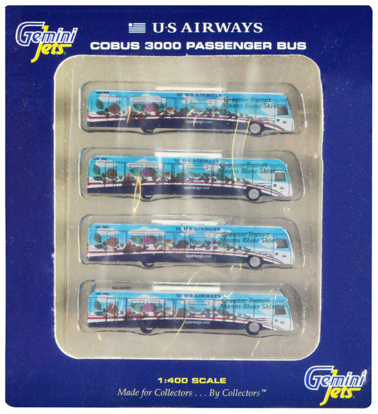 Cobus 3000 Passenger Bus White and Blue with Graphics "US Airways Shuttle Bus - Greener Transit" 4 Piece Set 1/400 Diecast Models by GeminiJets LuxuryLifeWay Online Store