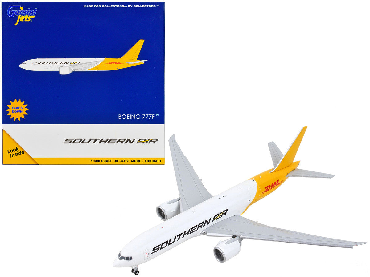 Boeing 777F Commercial Aircraft with Flaps Down "Southern Air - DHL" White and Yellow 1/400 Diecast Model Airplane by GeminiJets LuxuryLifeWay Online Store