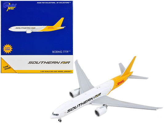 Boeing 777F Commercial Aircraft with Flaps Down "Southern Air - DHL" White and Yellow 1/400 Diecast Model Airplane by GeminiJets LuxuryLifeWay Online Store