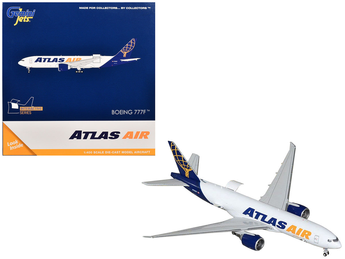 Boeing 777-200LRF Commercial Aircraft "Atlas Air" (N703GT) White with Blue Tail "Interactive Series" 1/400 Diecast Model Airplane by GeminiJets LuxuryLifeWay Online Store