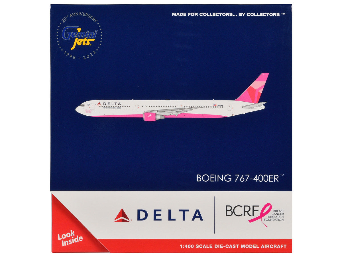 Boeing 767-400ER Commercial Aircraft "Delta Air Lines - Breast Cancer Research Foundation" (N845MH) White with Pink Tail 1/400 Diecast Model Airplane by GeminiJets LuxuryLifeWay Online Store