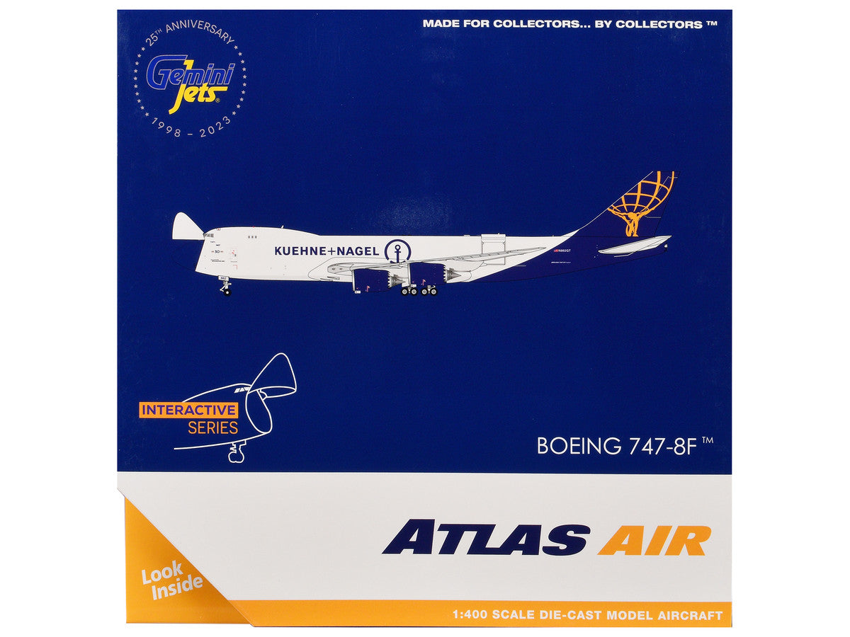 Boeing 747-8F Commercial Aircraft "Atlas Air - Kuehne+Nagel" (N862GT) White with Blue Tail "Interactive Series" 1/400 Diecast Model Airplane by GeminiJets LuxuryLifeWay Online Store