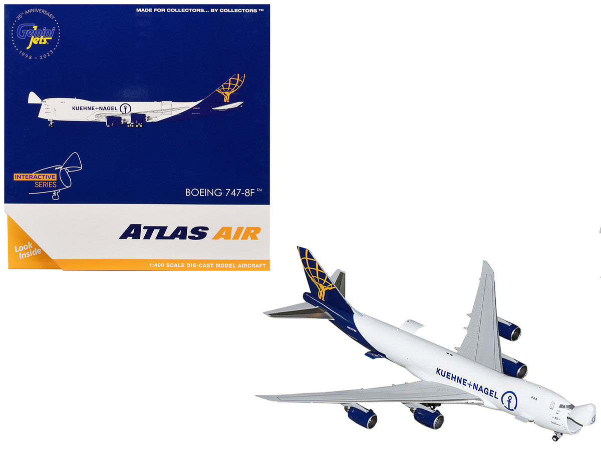 Boeing 747-8F Commercial Aircraft "Atlas Air - Kuehne+Nagel" (N862GT) White with Blue Tail "Interactive Series" 1/400 Diecast Model Airplane by GeminiJets LuxuryLifeWay Online Store