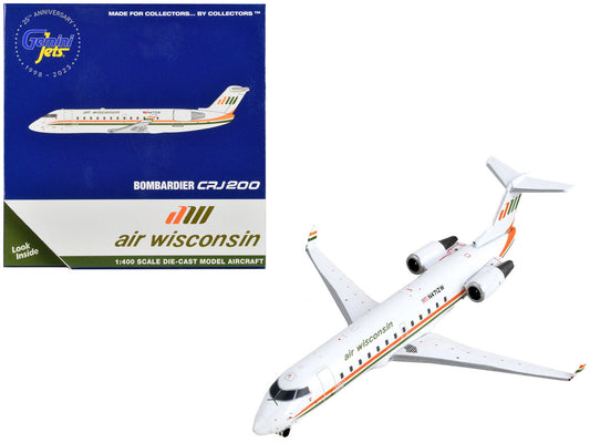Bombardier CRJ200 Commercial Aircraft "Air Wisconsin" White with Orange and Green Stripes 1/400 Diecast Model Airplane by GeminiJets LuxuryLifeWay Online Store
