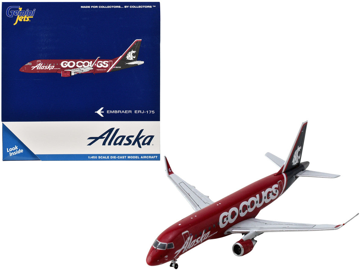 Embraer ERJ-175 Commercial Aircraft "Alaska Airlines/Horizon - Washington State Cougars" (N661QX) Red with Gray Tail 1/400 Diecast Model Airplane by GeminiJets LuxuryLifeWay Online Store