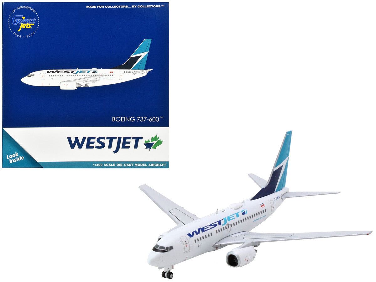 Boeing 737-600 Commercial Aircraft "Westjet Airlines" (C-GWSL) White with Blue Tail 1/400 Diecast Model Airplane by GeminiJets LuxuryLifeWay Online Store