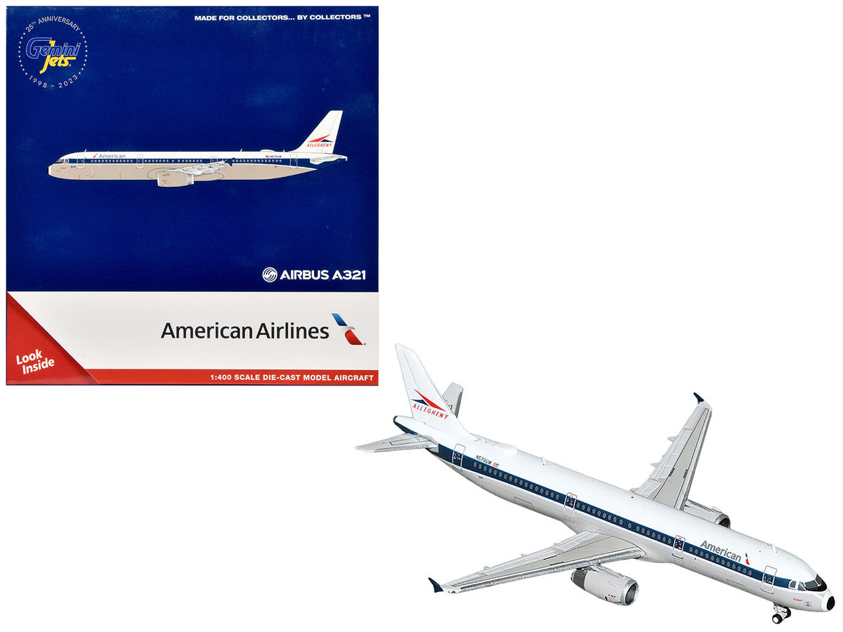 Airbus A321 Commercial Aircraft "American Airlines - Allegheny Heritage" (N579UW) White with Blue Stripes 1/400 Diecast Model Airplane by GeminiJets LuxuryLifeWay Online Store