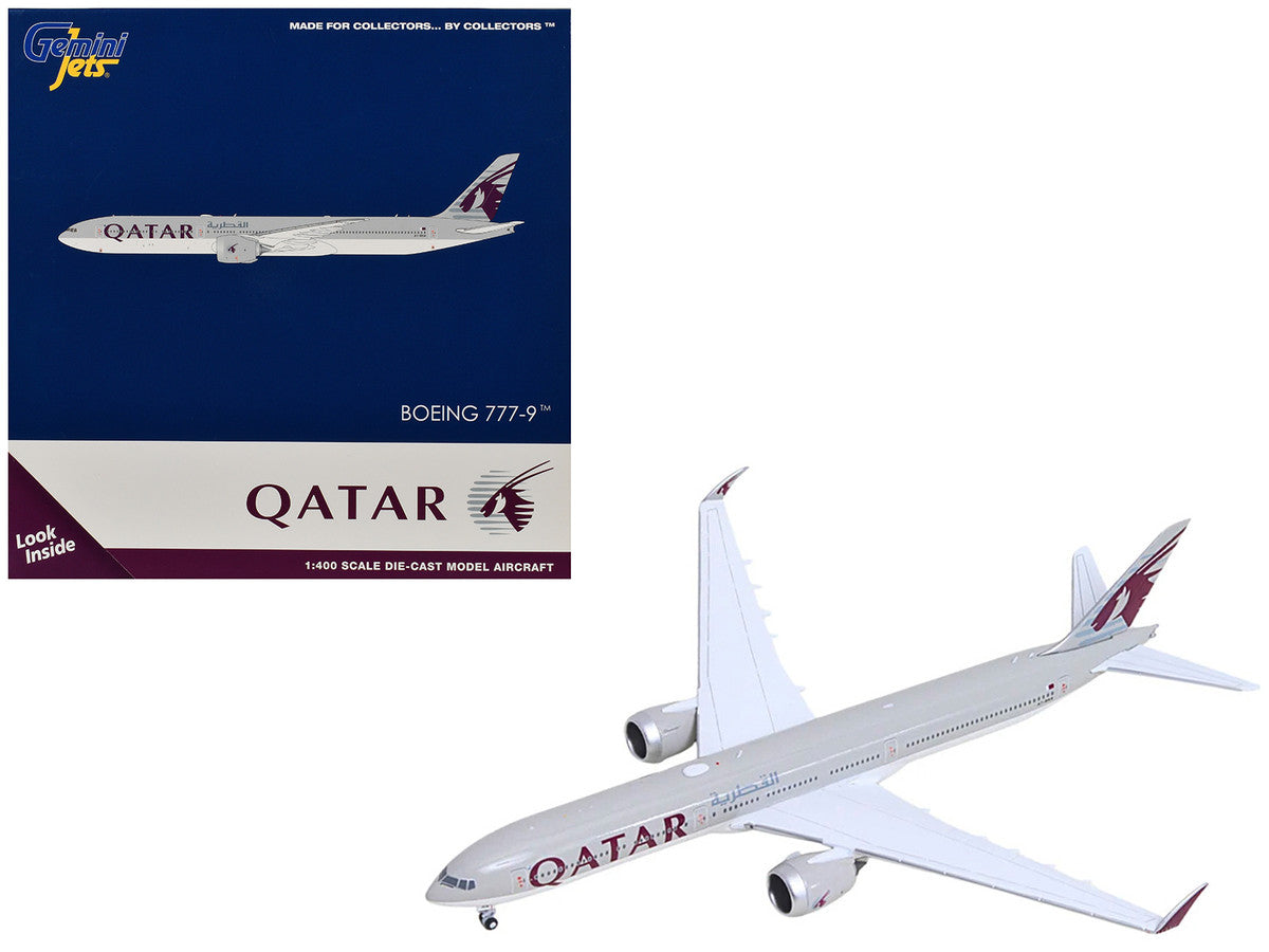 Boeing 777-9 Commercial Aircraft "Qatar Airways" (A7-BKA) Gray with Dark Red Tail Graphics 1/400 Diecast Model GeminiJets LuxuryLifeWay Online Store