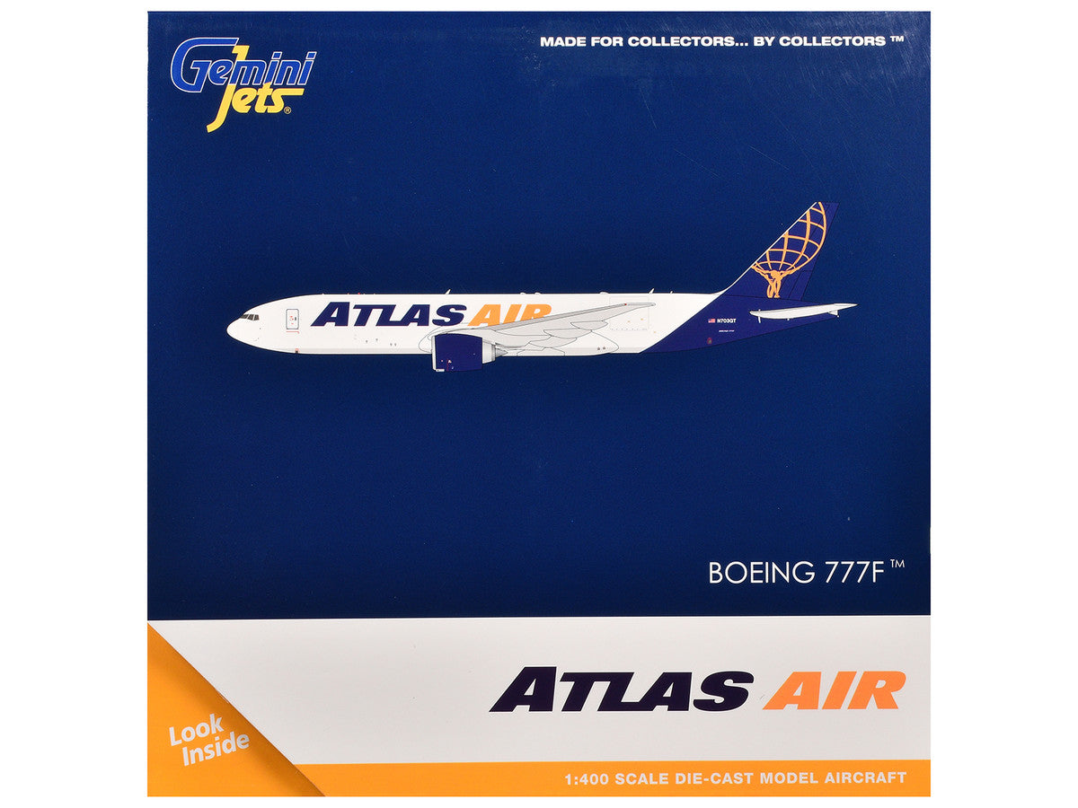 Boeing 777-200LR Commercial Aircraft "Atlas Air" (N703GT) White with Blue Tail 1/400 Diecast Model Airplane by GeminiJets LuxuryLifeWay Online Store