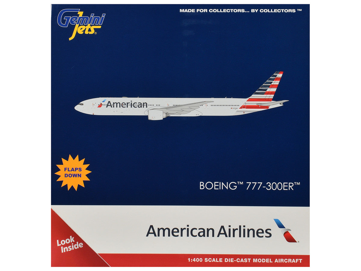 Boeing 777-300ER Commercial Aircraft with Flaps Down "American Airlines" (N722AN) Gray with Striped Tail 1/400 Diecast Model by GeminiJets LuxuryLifeWay Online Store