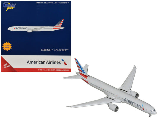 Boeing 777-300ER Commercial Aircraft with Flaps Down "American Airlines" (N722AN) Gray with Striped Tail 1/400 Diecast Model by GeminiJets LuxuryLifeWay Online Store