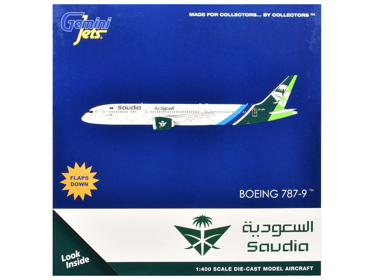 Boeing 787-9 Commercial Aircraft with Flaps Down "Saudia Airline" (HZ-ARB) White with Tail Graphics 1/400 Diecast Model Airplane by GeminiJets LuxuryLifeWay Online Store
