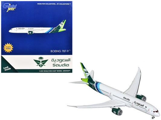 Boeing 787-9 Commercial Aircraft with Flaps Down "Saudia Airline" (HZ-ARB) White with Tail Graphics 1/400 Diecast Model Airplane by GeminiJets LuxuryLifeWay Online Store