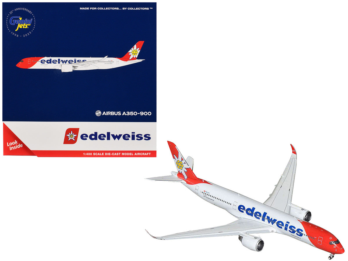 Airbus A350-900 Commercial Aircraft with Flaps Down Configuration "Edelweiss Air" (HB-IHC) White with Red Tail 1/400 Diecast Model Airplane by GeminiJets LuxuryLifeWay Online Store