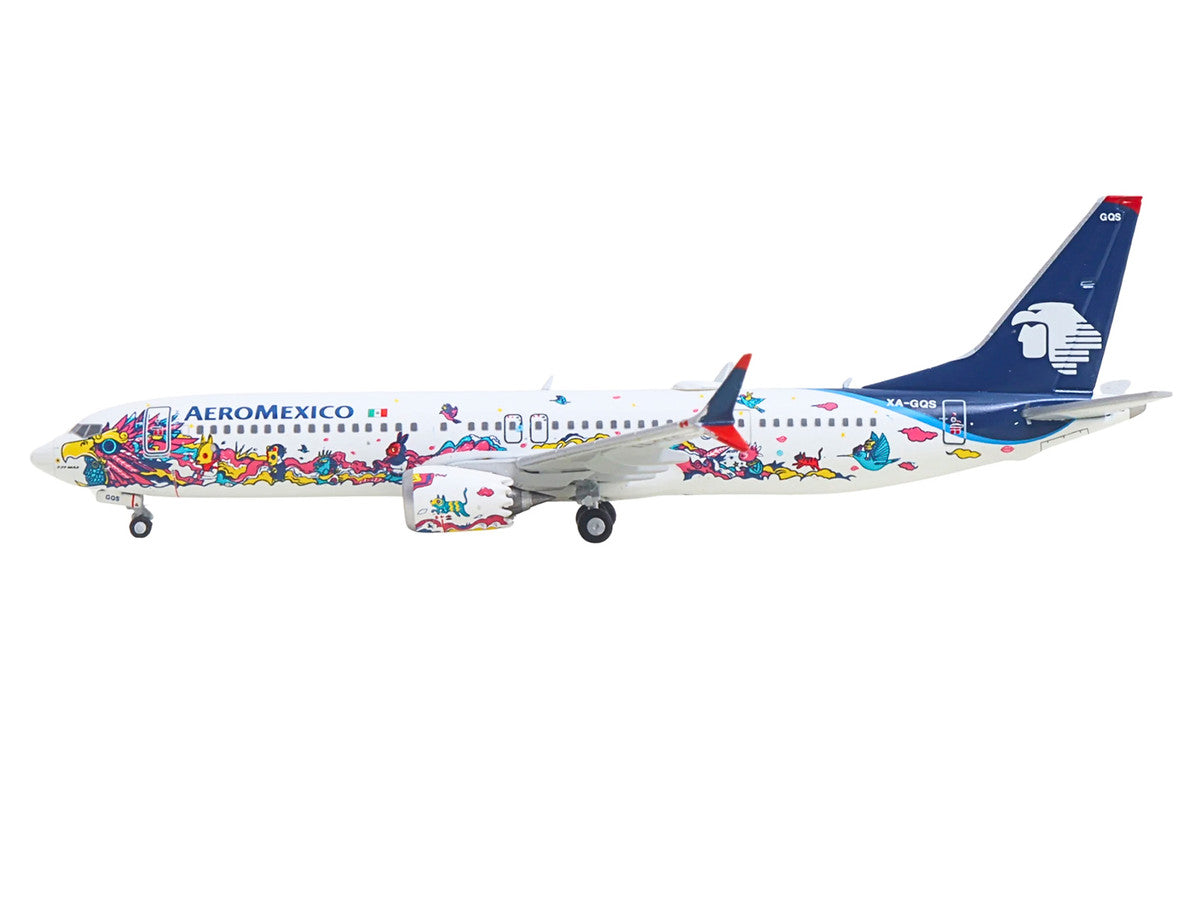 Boeing 737 MAX 9 Commercial Aircraft "Aeromexico - Kukulcan" (XA-GQS) White with Graphics and Blue Tail 1/400 Diecast Model by GeminiJets LuxuryLifeWay Online Store