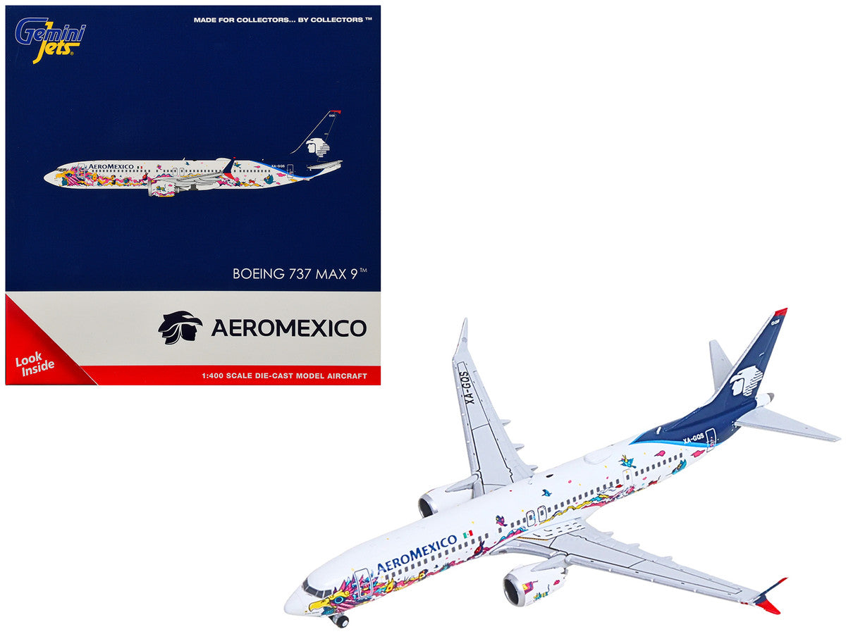 Boeing 737 MAX 9 Commercial Aircraft "Aeromexico - Kukulcan" (XA-GQS) White with Graphics and Blue Tail 1/400 Diecast Model by GeminiJets LuxuryLifeWay Online Store