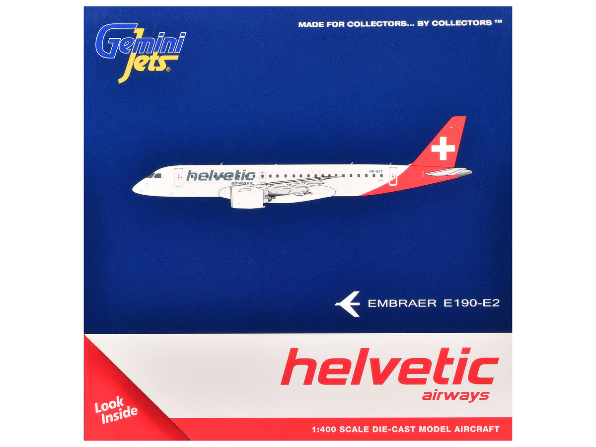 Embraer E190-E2 Commercial Aircraft "Helvetic Airways" (HB-AZC) White with Red Tail 1/400 Diecast Model Airplane by GeminiJets LuxuryLifeWay Online Store