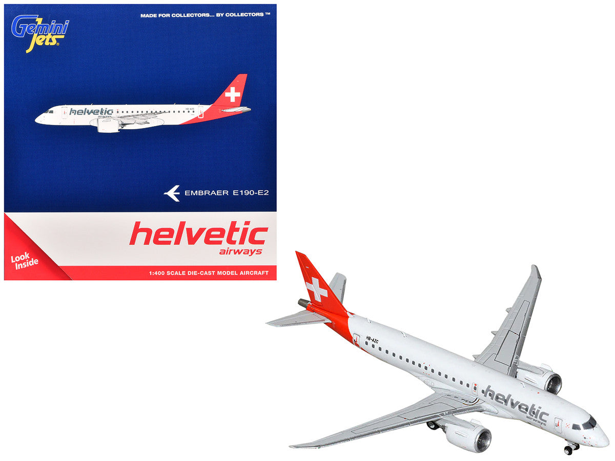 Embraer E190-E2 Commercial Aircraft "Helvetic Airways" (HB-AZC) White with Red Tail 1/400 Diecast Model Airplane by GeminiJets LuxuryLifeWay Online Store