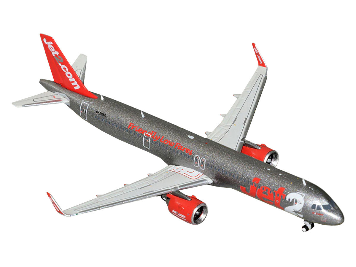 Airbus A321neo Commercial Aircraft "Jet2" (G-SUNO) Gray Metallic with Red Tail 1/400 Diecast Model Airplane by GeminiJets LuxuryLifeWay Online Store