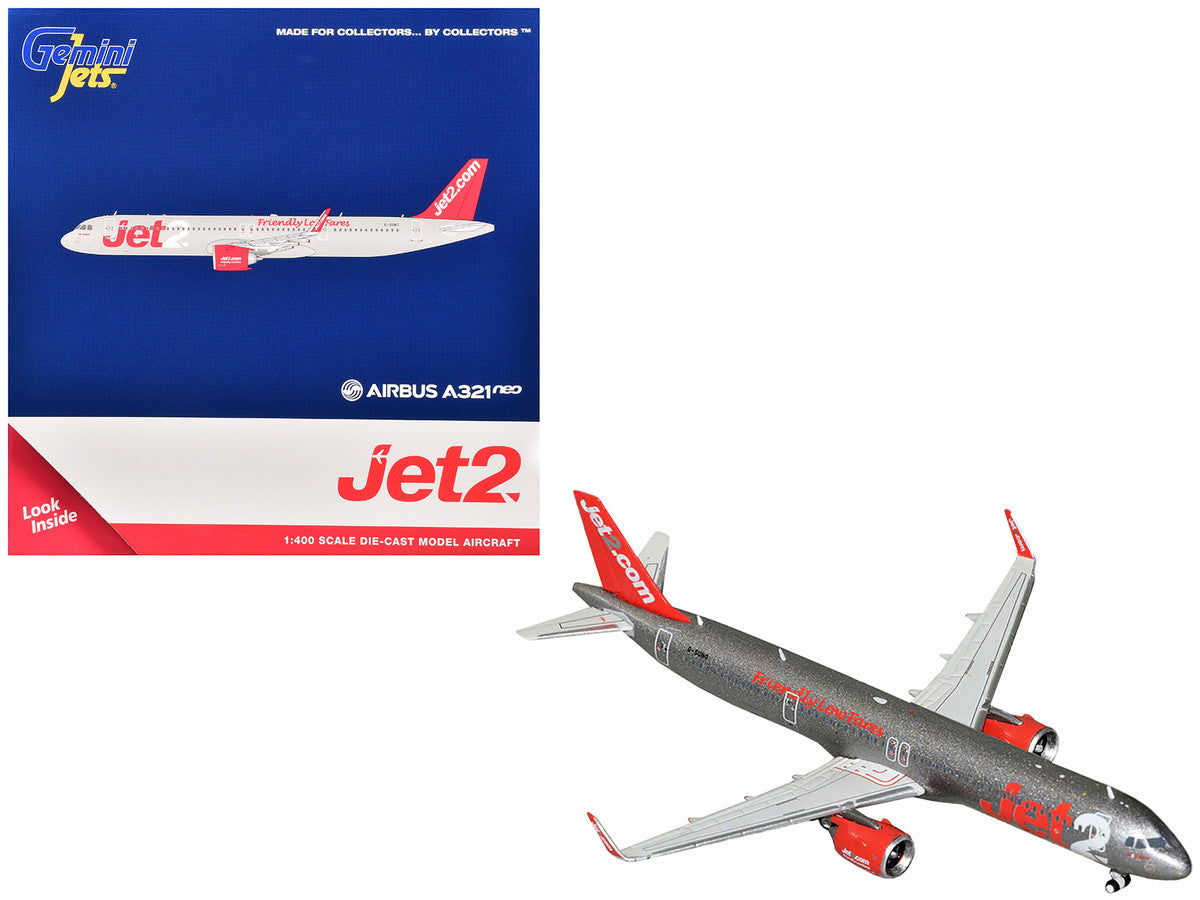 Airbus A321neo Commercial Aircraft "Jet2" (G-SUNO) Gray Metallic with Red Tail 1/400 Diecast Model Airplane by GeminiJets LuxuryLifeWay Online Store