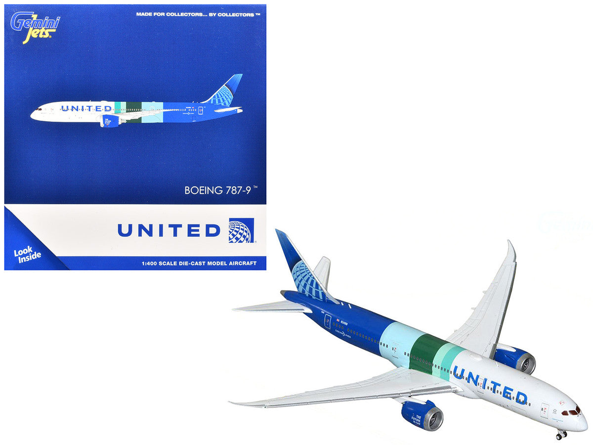 Boeing 787-9 Commercial Aircraft "United Airlines - The Future is SAF" (N24988) White and Blue with Stripes 1/400 Diecast Model Airplane by GeminiJets LuxuryLifeWay Online Store