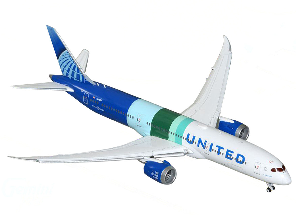 Boeing 787-9 Commercial Aircraft with Flaps Down "United Airlines - The Future is SAF" (N24988) White and Blue with Stripes 1/400 Diecast Model Airplane by GeminiJets LuxuryLifeWay Online Store