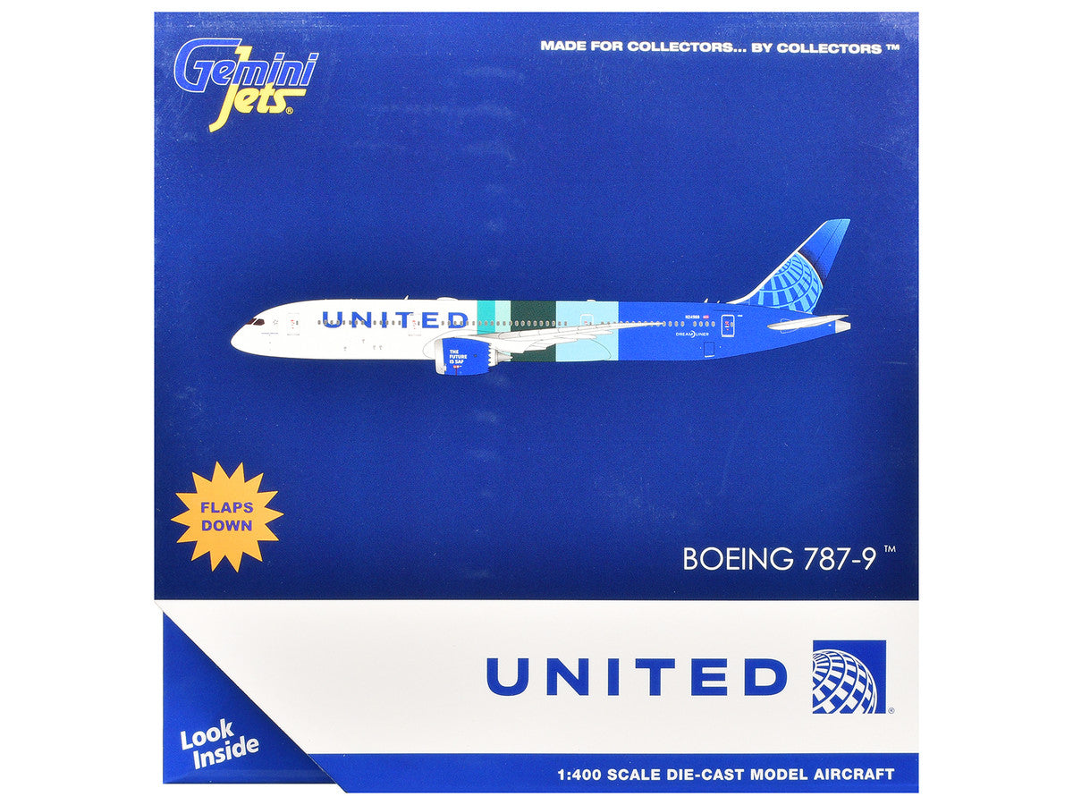 Boeing 787-9 Commercial Aircraft with Flaps Down "United Airlines - The Future is SAF" (N24988) White and Blue with Stripes 1/400 Diecast Model Airplane by GeminiJets LuxuryLifeWay Online Store
