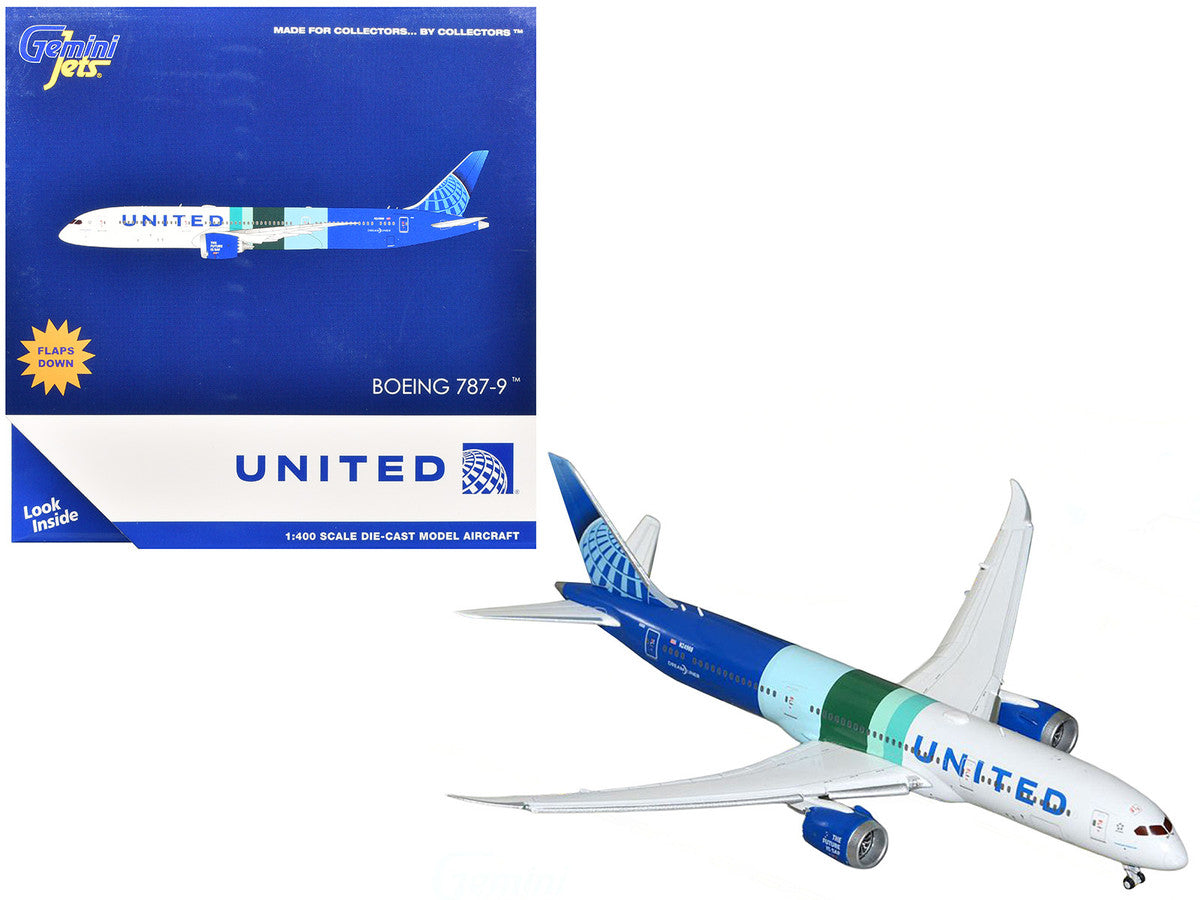Boeing 787-9 Commercial Aircraft with Flaps Down "United Airlines - The Future is SAF" (N24988) White and Blue with Stripes 1/400 Diecast Model Airplane by GeminiJets LuxuryLifeWay Online Store