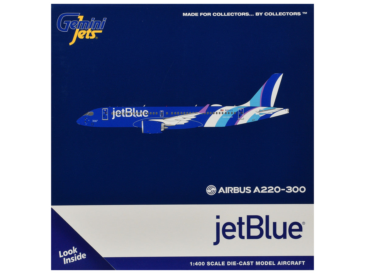 Airbus A220-300 Commercial Aircraft "JetBlue Airways" (N3241J) Blue with Striped Tail 1/400 Diecast Model by GeminiJets LuxuryLifeWay Online Store
