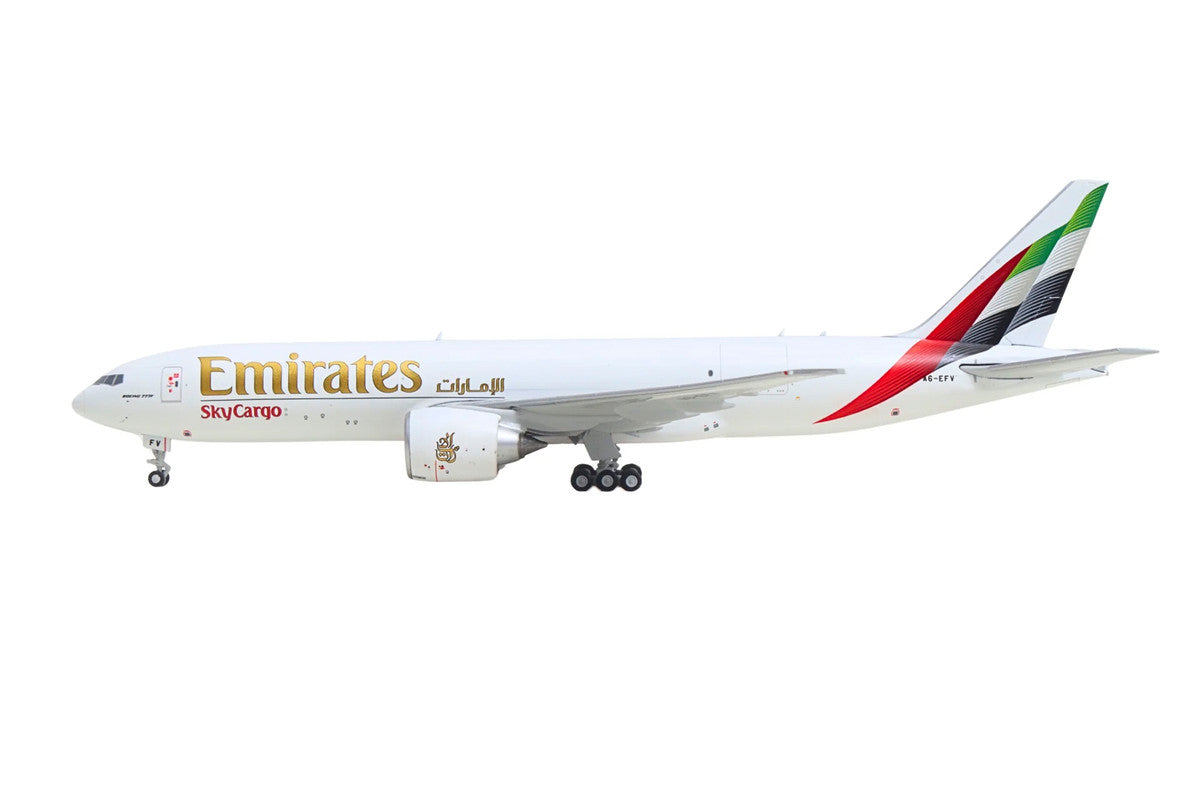 Boeing 777F Commercial Aircraft "Emirates SkyCargo" (A6-EFV) White with Striped Tail 1/400 Diecast Model by GeminiJets LuxuryLifeWay Online Store