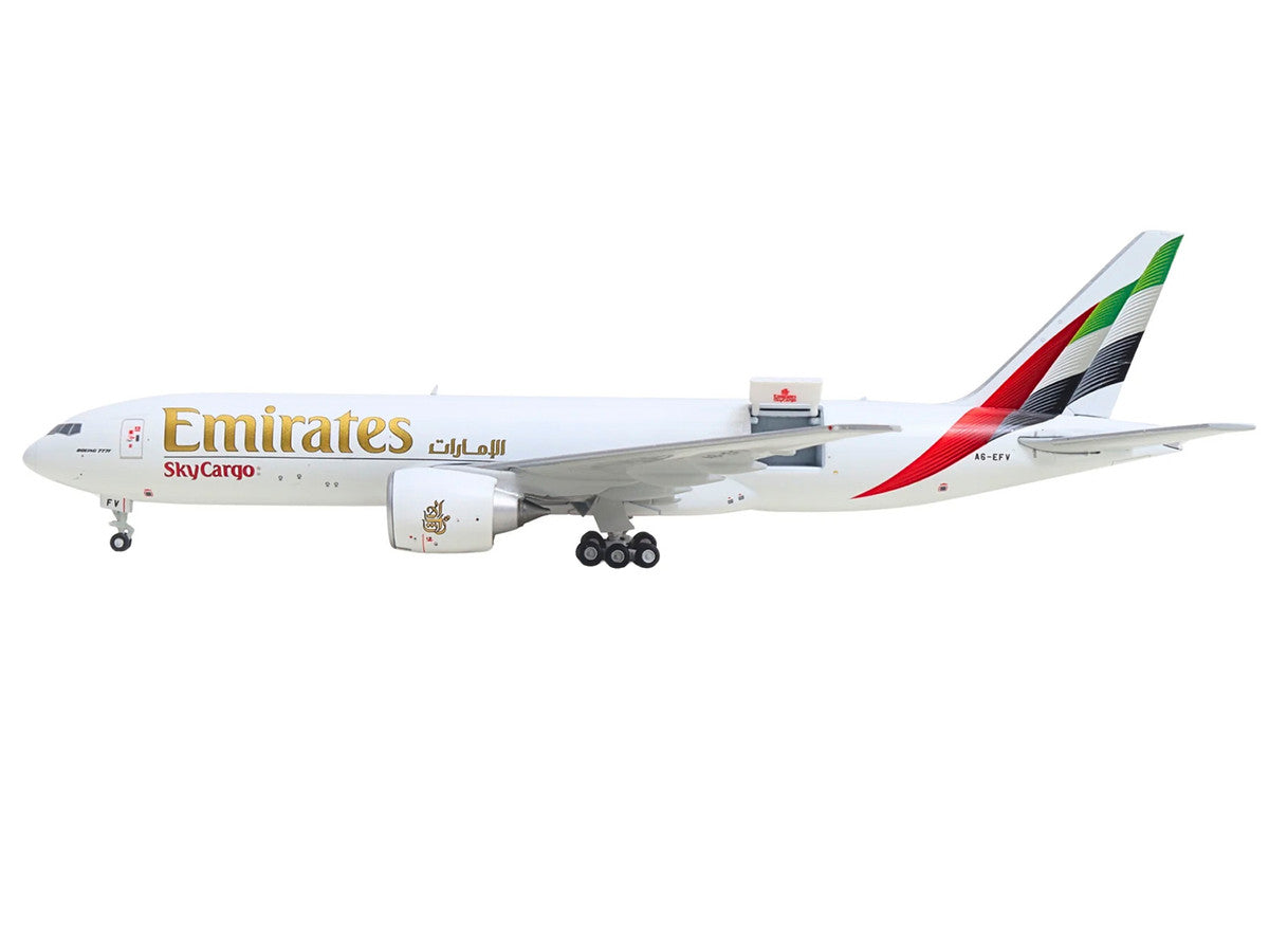 Boeing 777F Commercial Aircraft "Emirates SkyCargo" (A6-EFV) White with Striped Tail "Interactive Series" 1/400 Diecast Model by GeminiJets LuxuryLifeWay Online Store