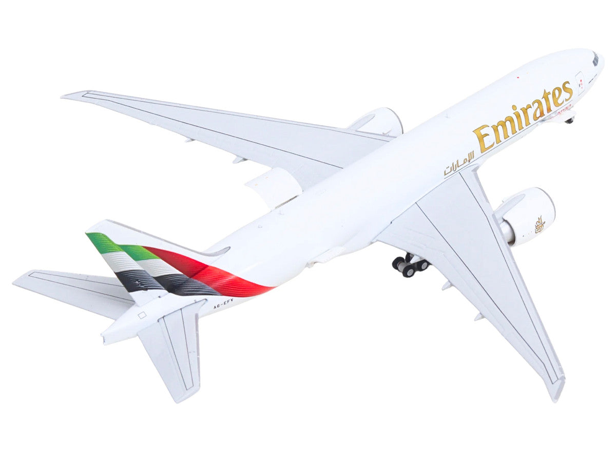 Boeing 777F Commercial Aircraft "Emirates SkyCargo" (A6-EFV) White with Striped Tail "Interactive Series" 1/400 Diecast Model by GeminiJets LuxuryLifeWay Online Store