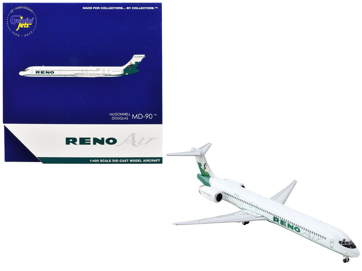 McDonnell Douglas MD-90 Commercial Aircraft "Reno Air" (N905RA) White with Green Tail 1/400 Diecast Model Airplane by GeminiJets LuxuryLifeWay Online Store