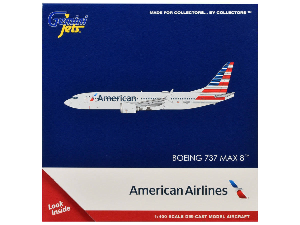 Boeing 737 MAX 8 Commercial Aircraft "American Airlines" (N326RP) Gray with Striped Tail Series 1/400 Diecast Model by GeminiJets LuxuryLifeWay Online Store