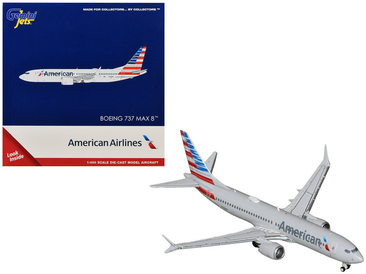 Boeing 737 MAX 8 Commercial Aircraft "American Airlines" (N326RP) Gray with Striped Tail Series 1/400 Diecast Model by GeminiJets LuxuryLifeWay Online Store