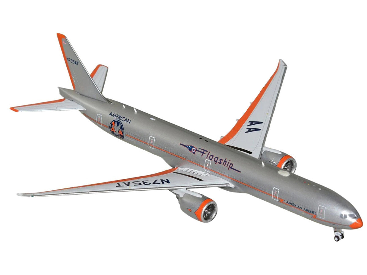 Boeing 777-300ER Commercial Aircraft "American Airlines - Flagship DFW" (N735AT) Silver with Orange Stripes 1/400 Diecast Model by GeminiJets LuxuryLifeWay Online Store